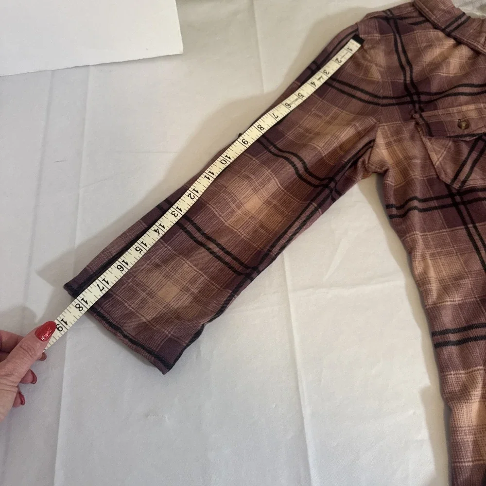 Eden & Olivia Soft Plaid Flannel Shirt Women's M Pink Black Button Up 3/4 Sleeve - Picture 10 of 10